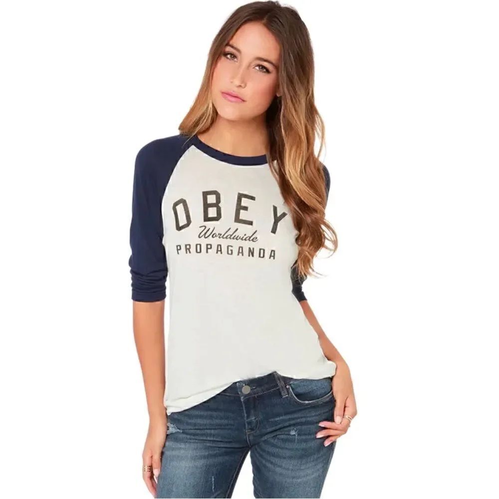 Obey Baseball Sleeve Shirt Sz L